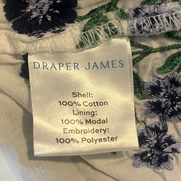 Draper James White & Blue Tiered Floral Embroidered Smocked  Top Knee Length Dre - Picture 6 of 9